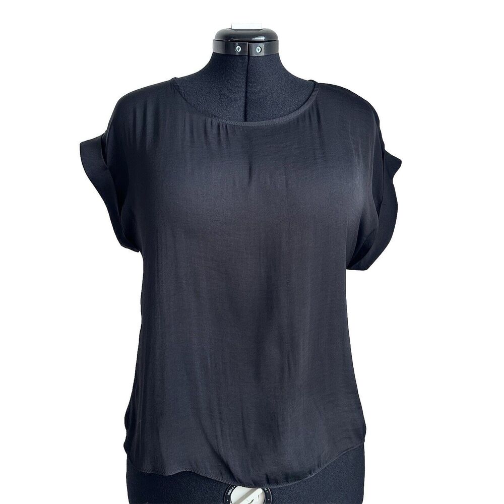 Nine West Black Roll Cuff Woven Tee Women's Size Small S